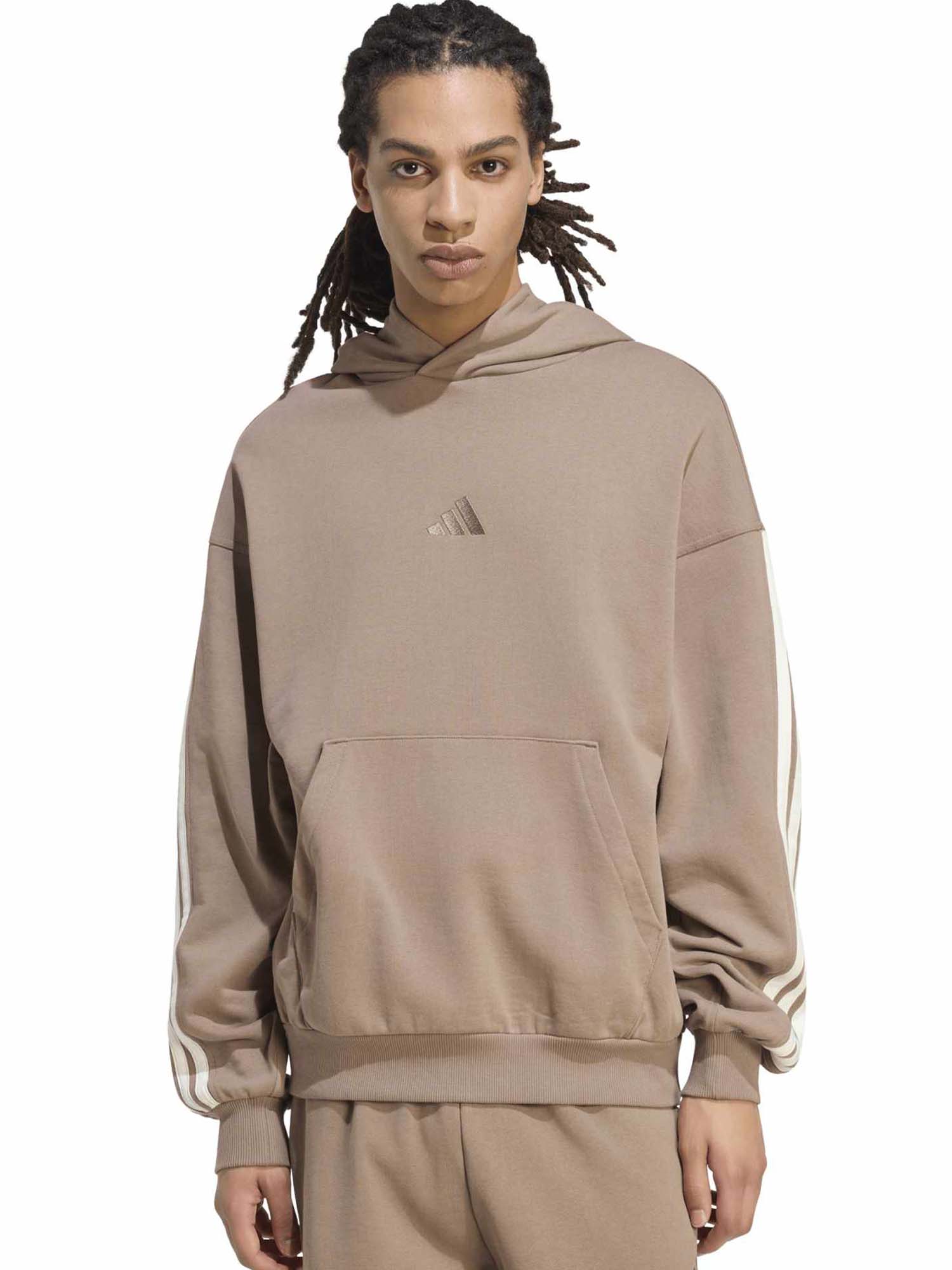 Felpa uomo Adidas Kit 3-Stripes marrone con cappuccio
